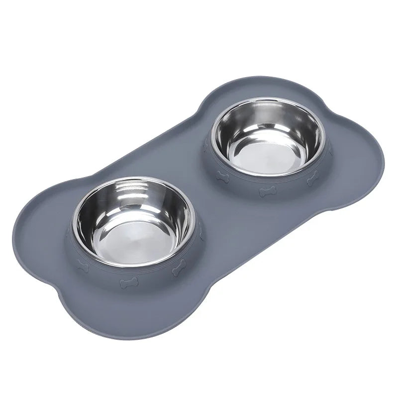 Doppelnapf mit Anti-Rutsch Silikonmatte für Hunde & Katzen