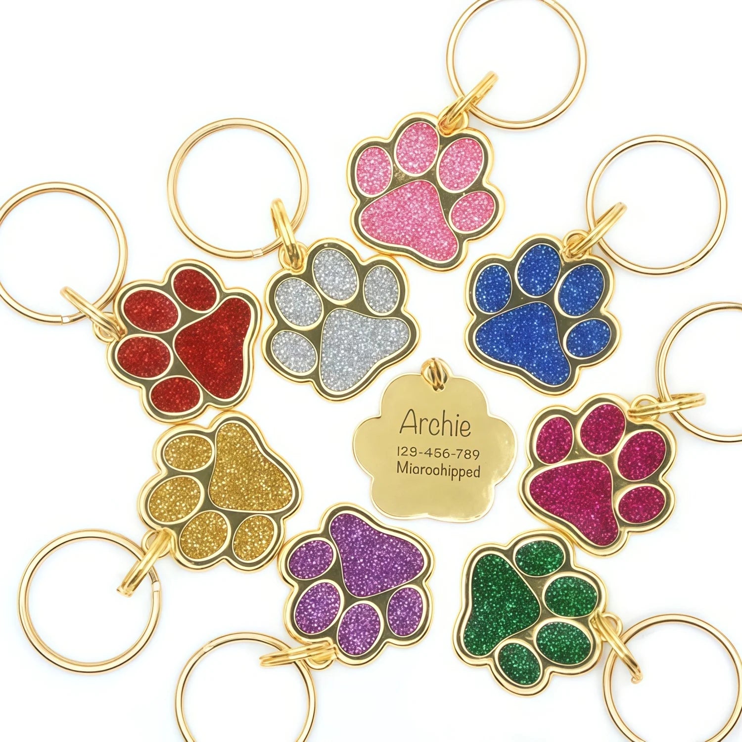 Personalisierter Pfotenanhänger Gold – Graviertes Namensschild für Hunde & Katzen