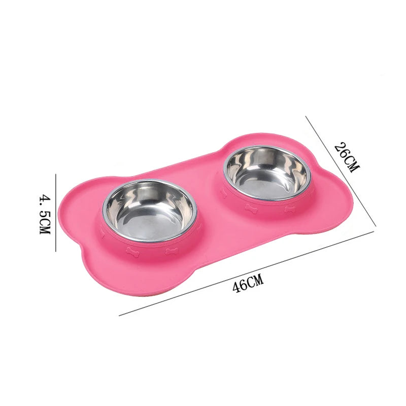 Doppelnapf mit Anti-Rutsch Silikonmatte für Hunde & Katzen