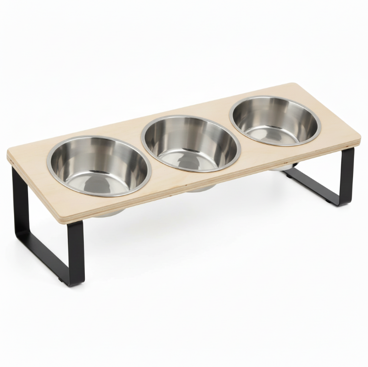 Raised & Tilted Cat Bowl Set – 3 Stainless Steel Food Bowls with Stand
