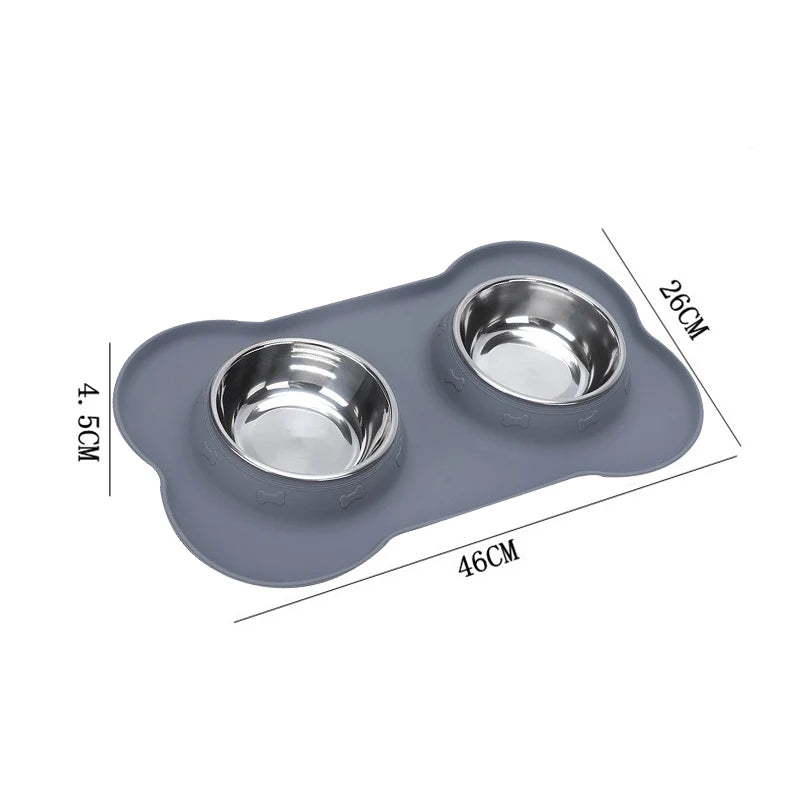Doppelnapf mit Anti-Rutsch Silikonmatte für Hunde & Katzen
